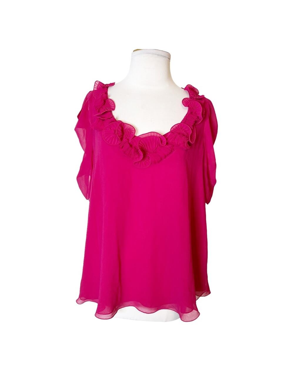 Rebecca Taylor ruffle neck puff sleeve pink blouse sz 8